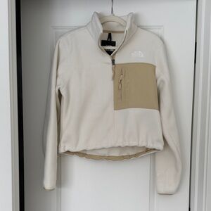 North Face Cream and Tan Fleece Crop Quarter Zip